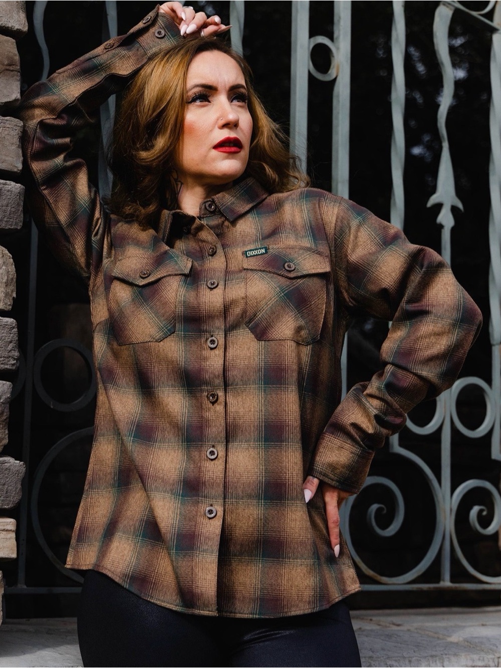 DIXXON Women's Brown Plaid Button-Down Shirt